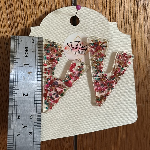 Geometric Rainbow Resin Earrings | Handmade - Picture 2 of 3